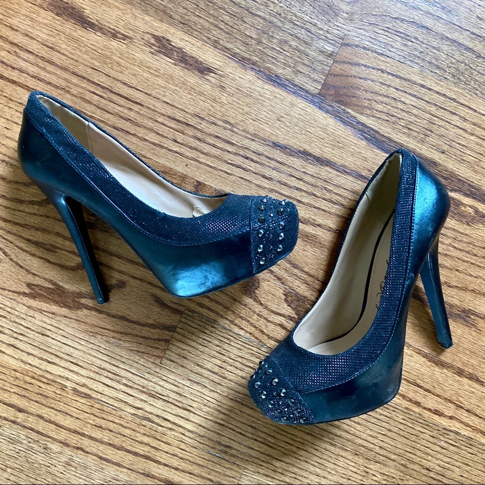 Black embellished heels